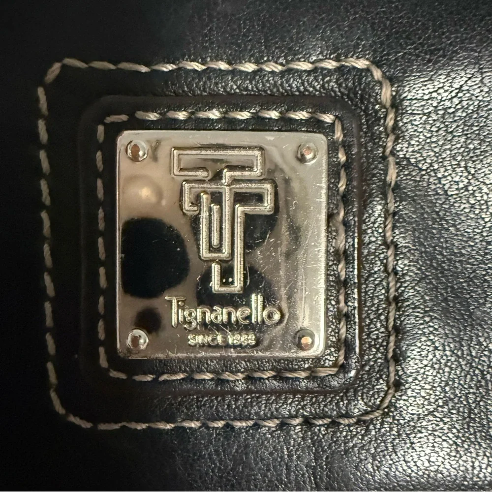 Tignanello Black Leather Wallet with Silver tone Logo! Like New!